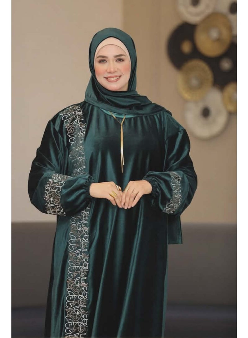 Women's prayer robe – distinctive and elegant embroidered design – olive green - Image 4
